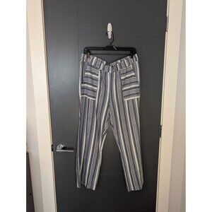 Beau‎ Dawson Blue & White Striped Linen Blend Pull-On Cropped Pants - PL